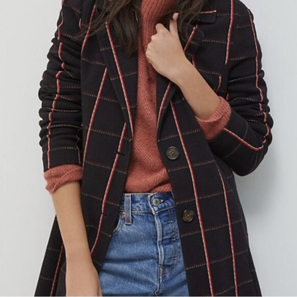 Avec Les Filles Plaid Tailored Car Coat - Red & Blue - PS